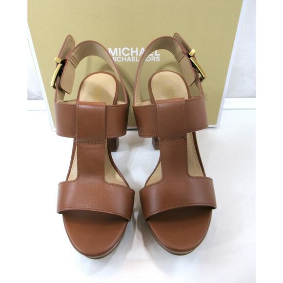 Michael Kors Becker T-Strap Platform Sandals MK Signature Luggage Size 9 - Picture 3 of 5